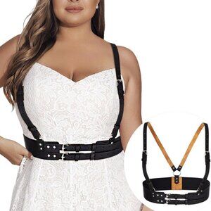 Plus Size Leather Waist Belt Black Adjustable Harness for Women Goth Rave